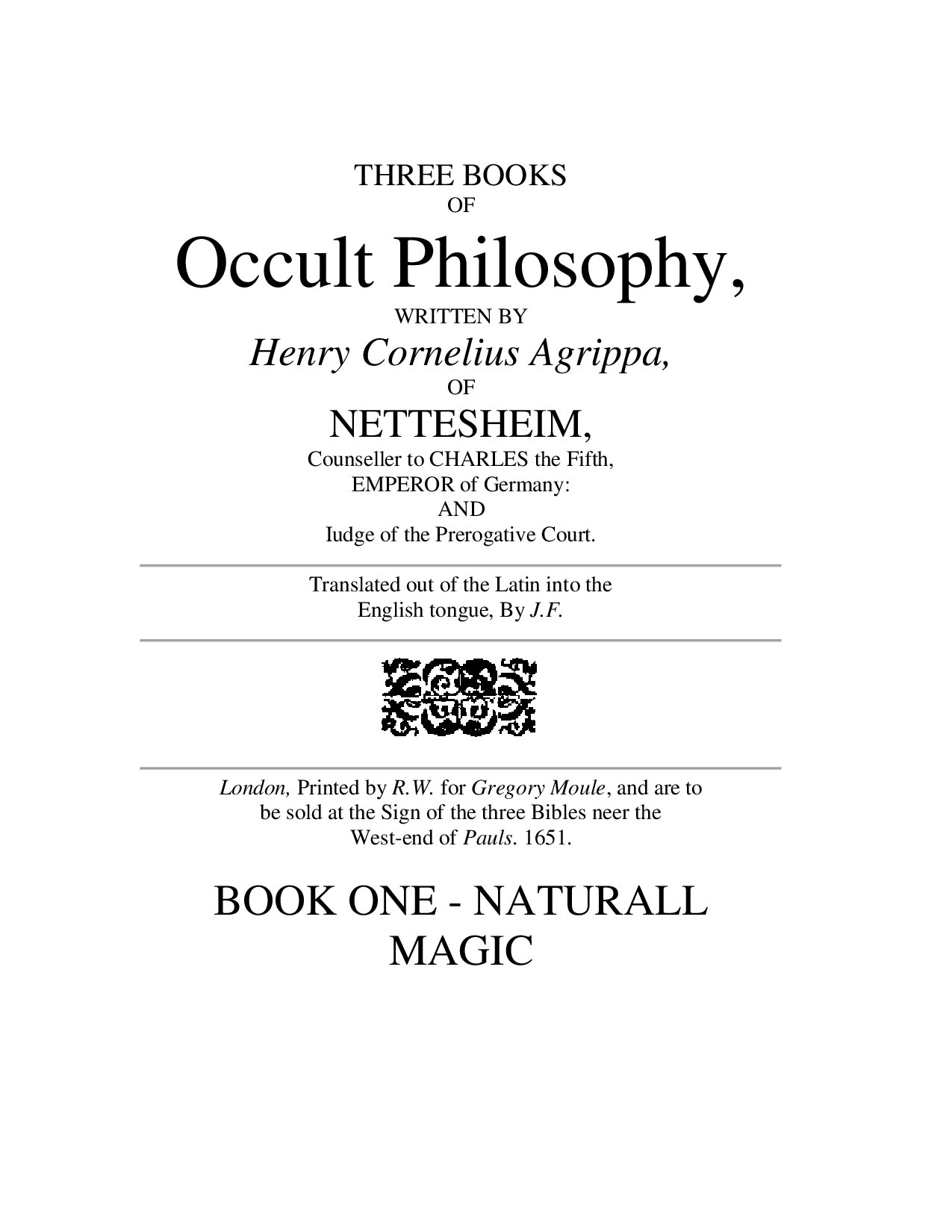 Book 1: Three Books of Occult Philosophy or Magic