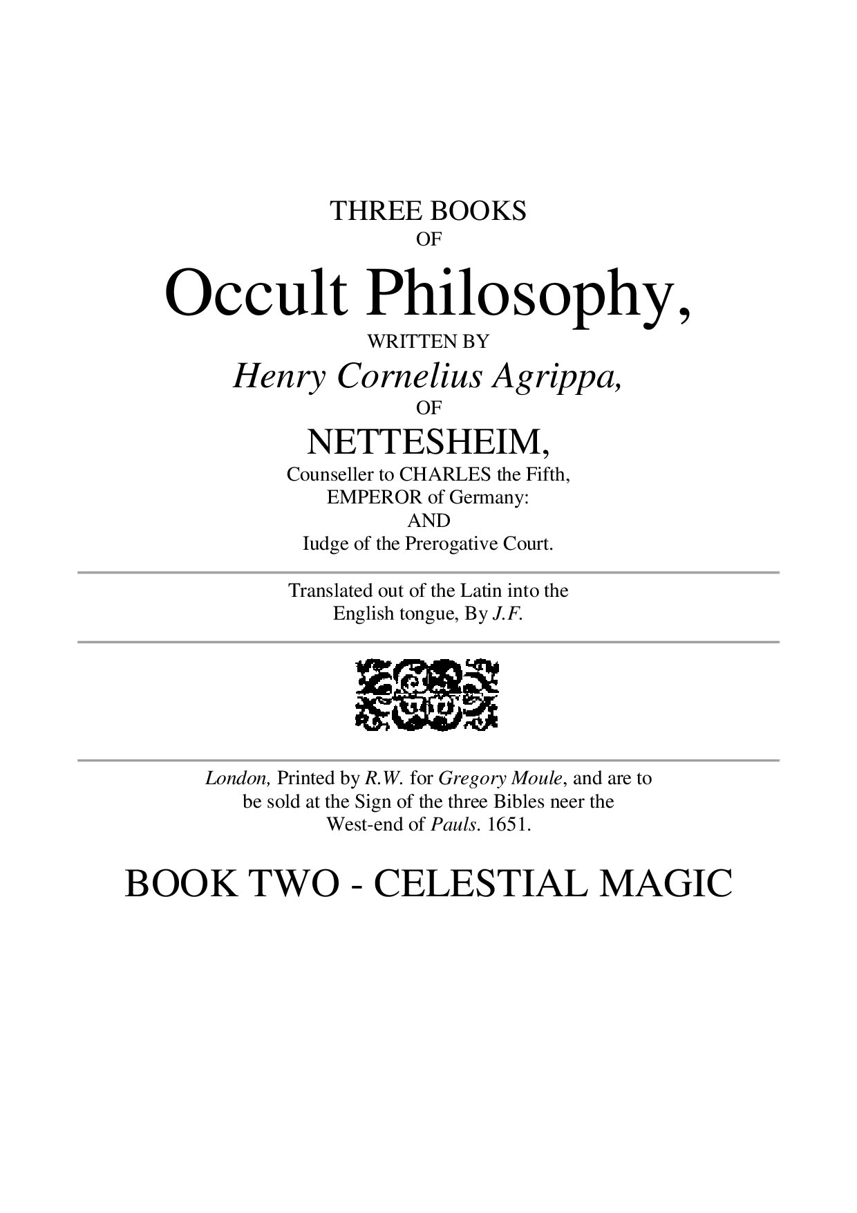 Book 2: Three Books of Occult Philosophy or Magic